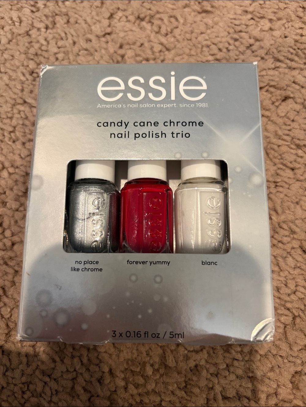 Essie Candy Cane Chrome Nail Polish Trio - Red, Silver & White new in box